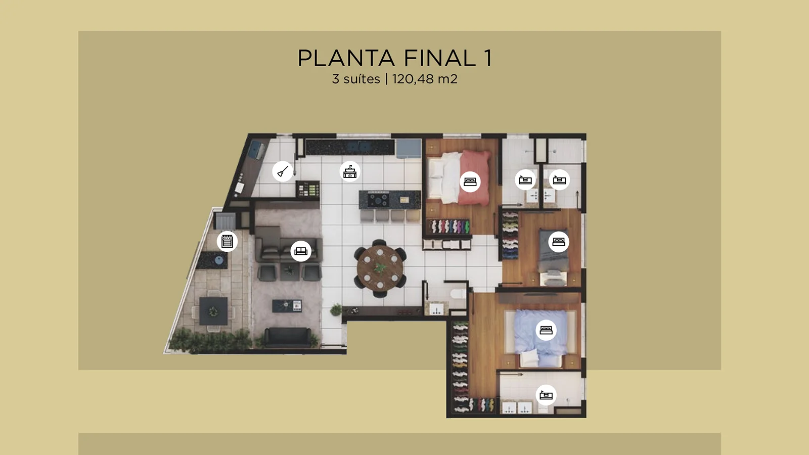 Emílio 1120 em Cambuí, Campinas: Planta de 120,48 m² com 3 suítes do Emílio 1120