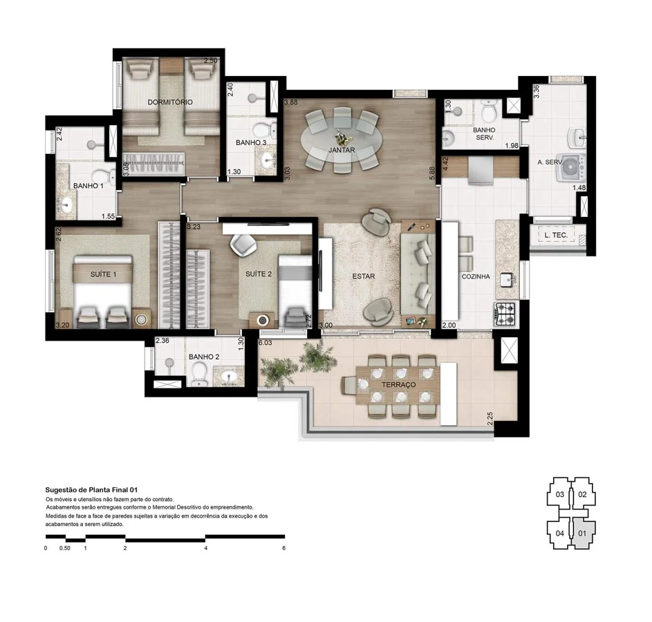 Grand Guanabara em Jardim Guanabara, Campinas: Grand One, planta tipo de 107 m², 3 dormitórios (2 suítes)
