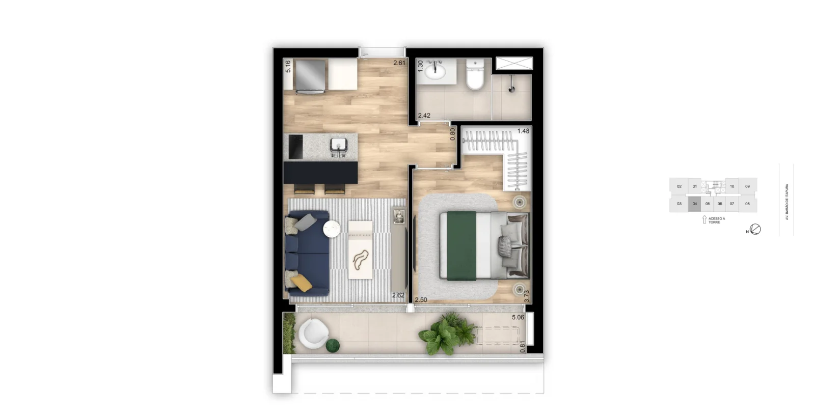 Helbor My Way Guanabara em Botafogo, Campinas: Planta de 36 m², 1 dormitório