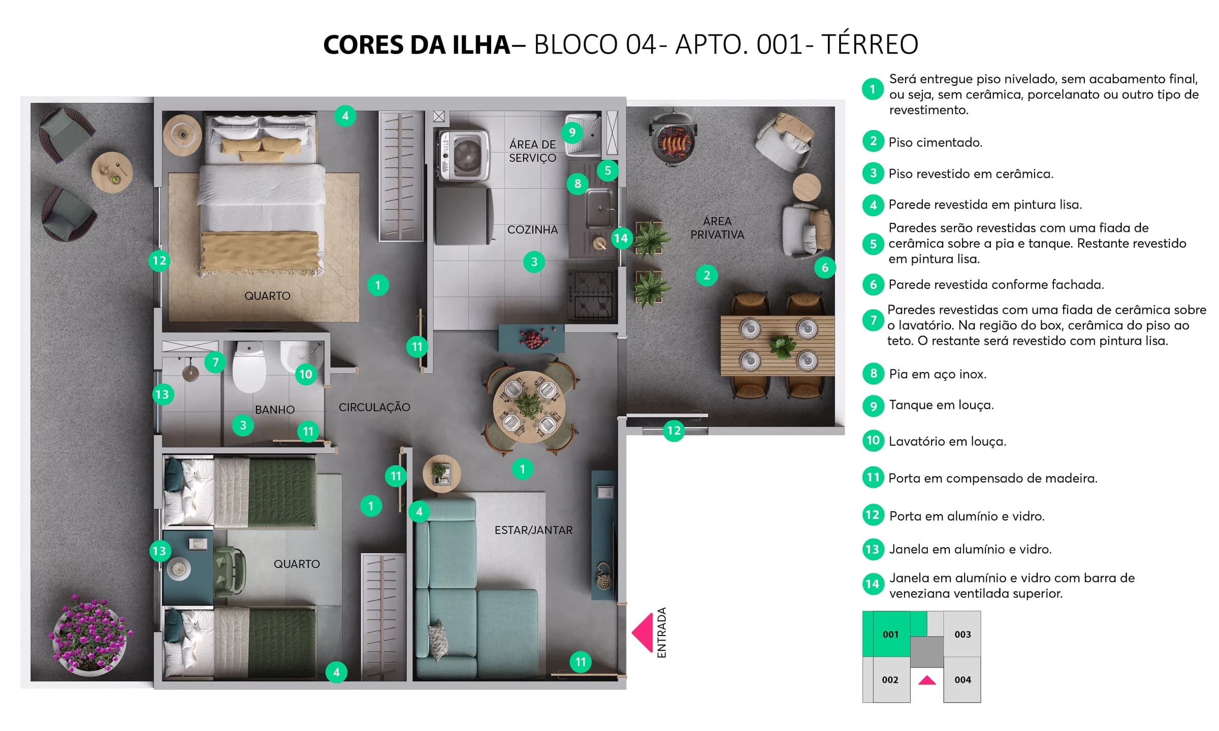 Cores da Ilha em Residencial Parque das Cores, Campinas: Planta, Bloco 04, Apto. 001, Cores da Ilha