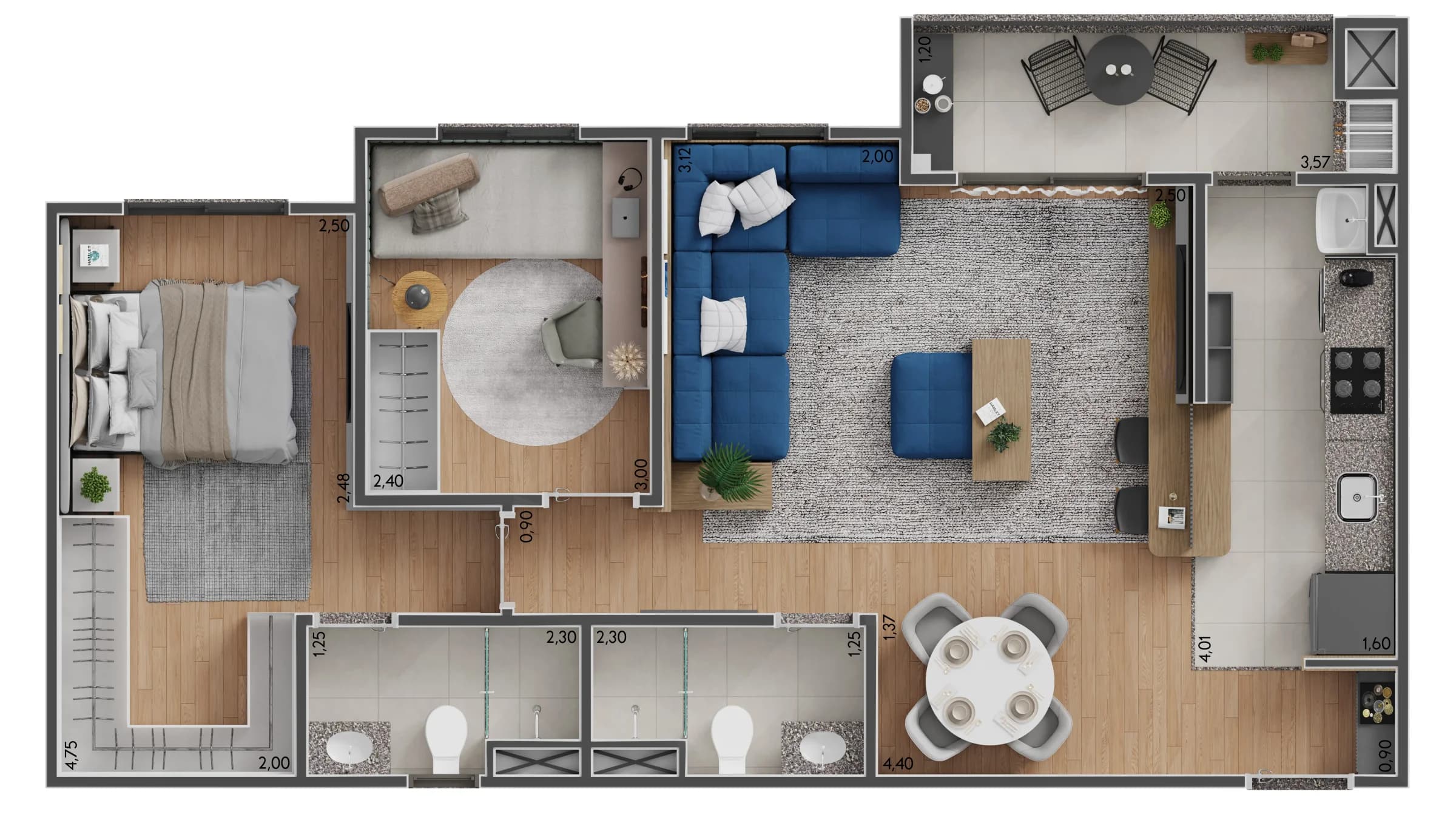 Freedom Mansões em Mansões Santo Antônio, Campinas: Planta do apartamento do Freedom Mansões
