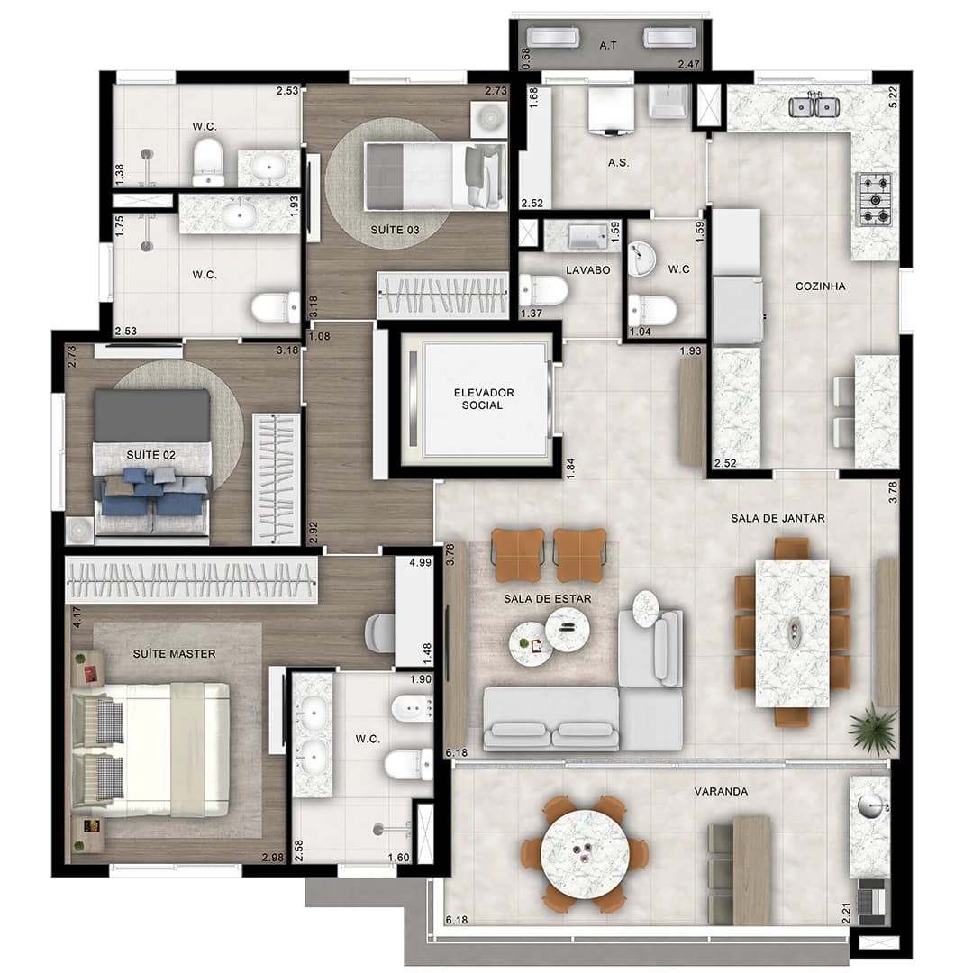 Alto Cambuí em Cambuí, Campinas: Planta tipo do Alto Cambuí, 129 m², 3 suítes