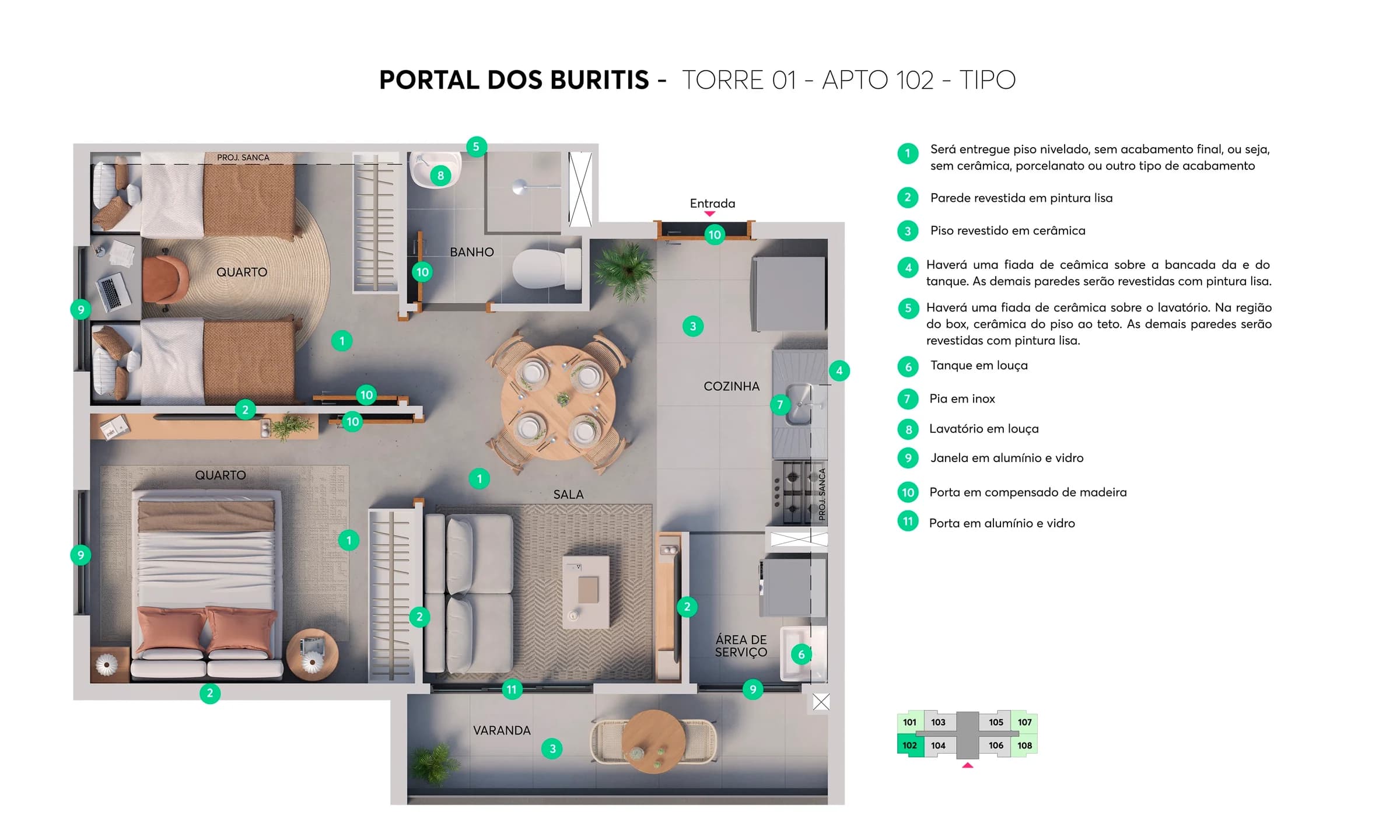 Portal dos Buritis em Jardim das Cerejeiras, Campinas: Planta de apartamento do Portal dos Buritis (1)