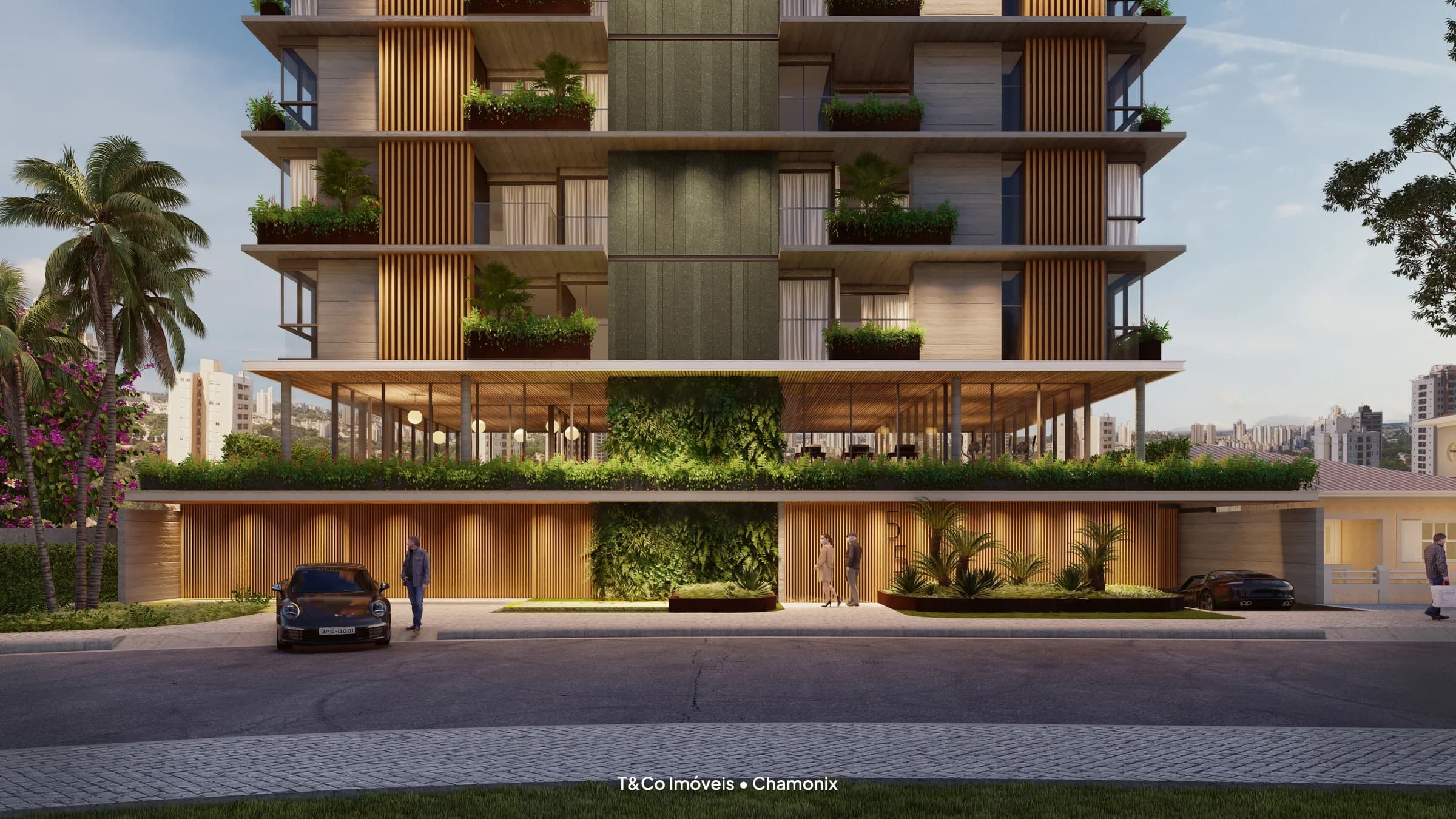 Chamonix em Cambuí, Campinas: Térreo do Chamonix, com jardim vertical e acesso de veículos